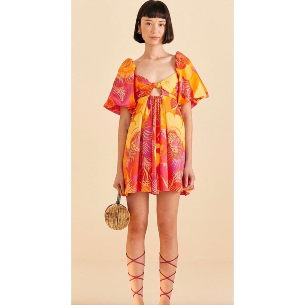 FARM RIO Summer Garden Bow Mini Dress S - Picture 3 of 13